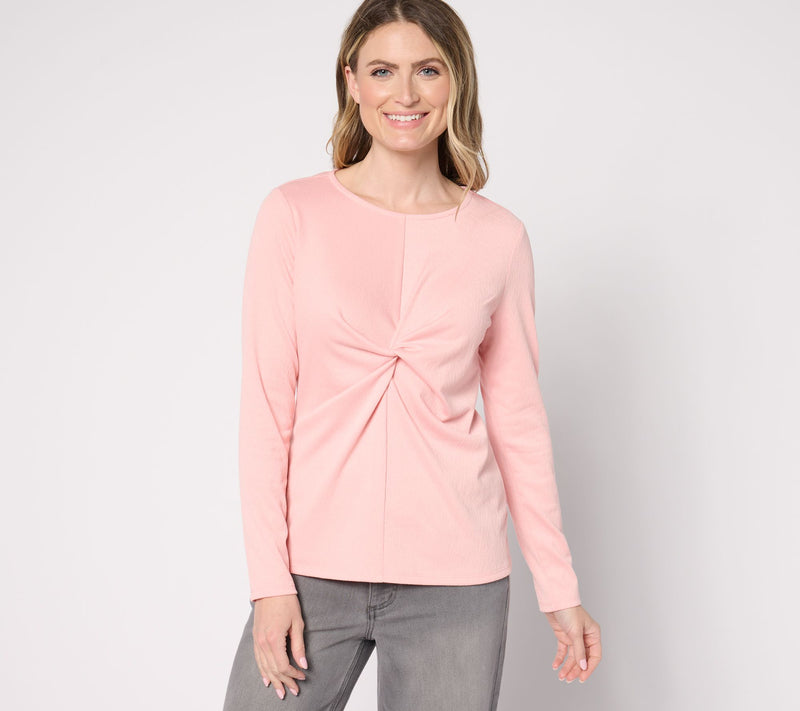 Peace Love World Twist Front Fashion Knit Long-Sleeve Top — View 14