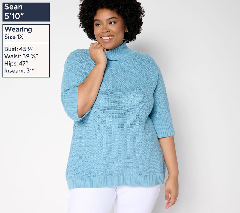 Peace Love World Cotton Elbow Sleeve Turtleneck Sweater — View 2