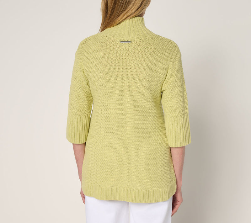 Peace Love World Cotton Elbow Sleeve Turtleneck Sweater — View 4
