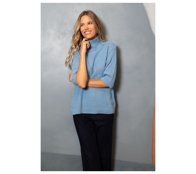 Peace Love World Cotton Elbow Sleeve Turtleneck Sweater — View 8