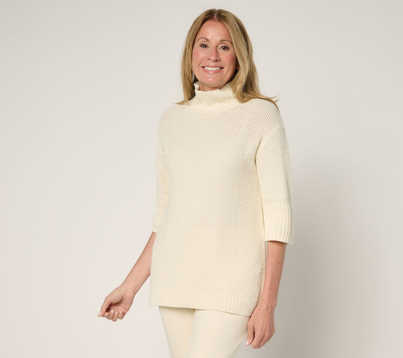 Peace Love World Cotton Elbow Sleeve Turtleneck Sweater — View 14