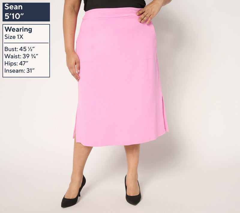 Isaac Mizrahi Live! Regular Essentials Pima Flex Midi Skirt — View 2
