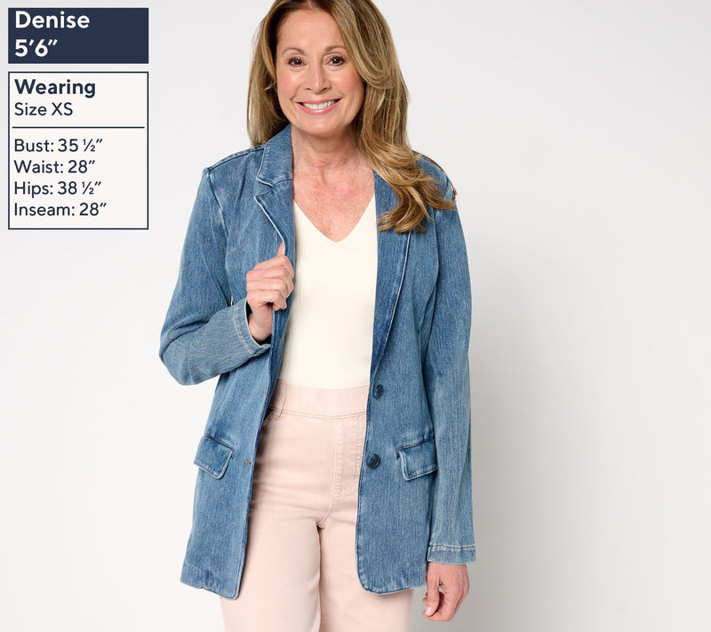 Isaac Mizrahi Live! Knit Denim Classic Slimming Blazer — View 3