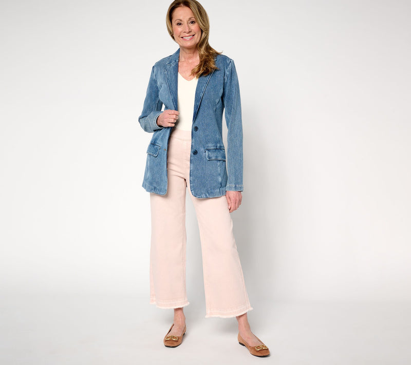 Isaac Mizrahi Live! Knit Denim Classic Slimming Blazer — View 5