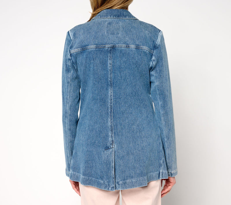 Isaac Mizrahi Live! Knit Denim Classic Slimming Blazer — View 4