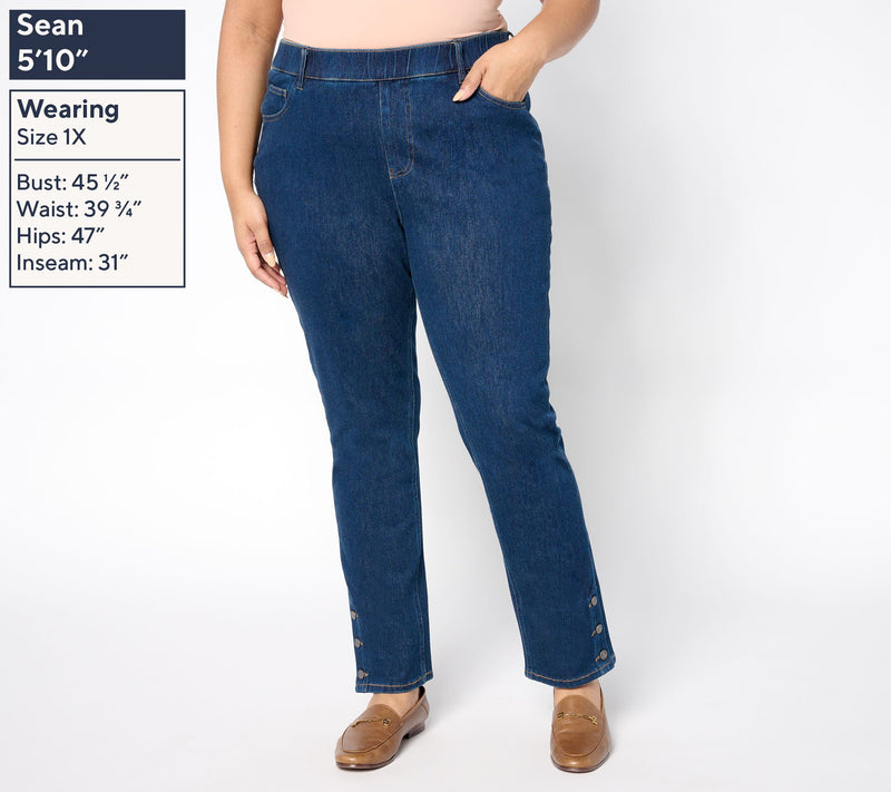 Isaac Mizrahi Live! Petite Knit Denim Straight Leg Jeans — View 2