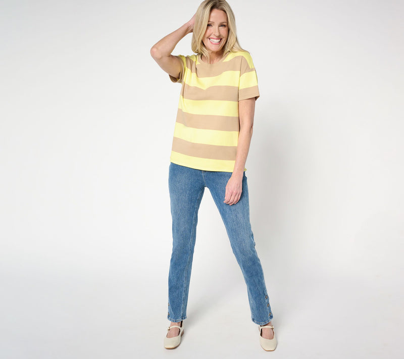Isaac Mizrahi Live! Petite Knit Denim Straight Leg Jeans — View 5