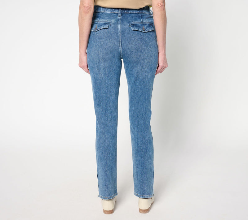 Isaac Mizrahi Live! Petite Knit Denim Straight Leg Jeans — View 4