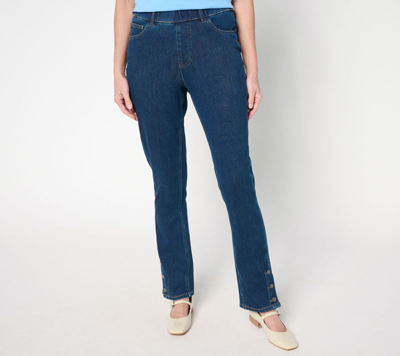 Isaac Mizrahi Live! Petite Knit Denim Straight Leg Jeans — View 13