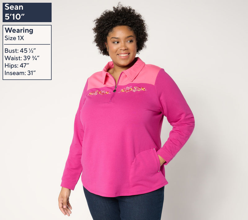 Sport Savvy Colorblocked French Terry 3/4 Zip Jacket with Embroidery — View 10