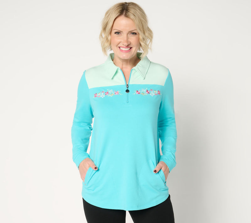 Sport Savvy Colorblocked French Terry 3/4 Zip Jacket with Embroidery — View 3