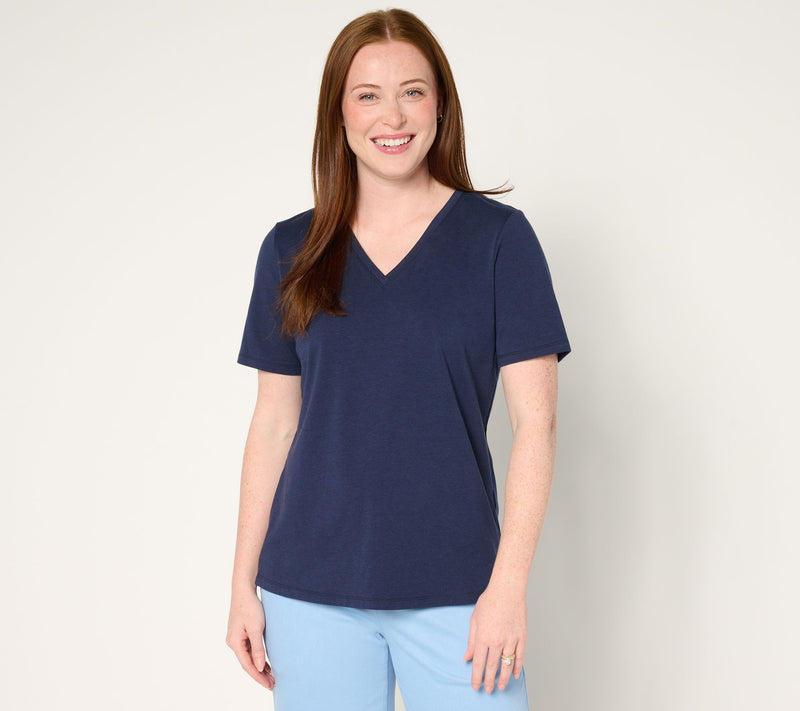 Denim & Co. Beach Jersey Short-Sleeve V-Neck Top — View 13