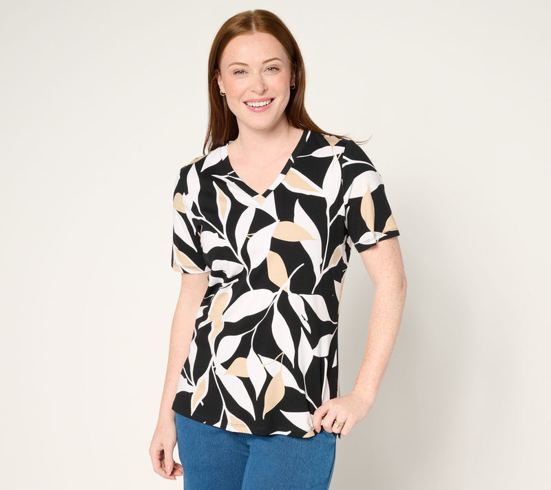 Denim & Co. Beach Jersey Short-Sleeve V-Neck Top — View 5