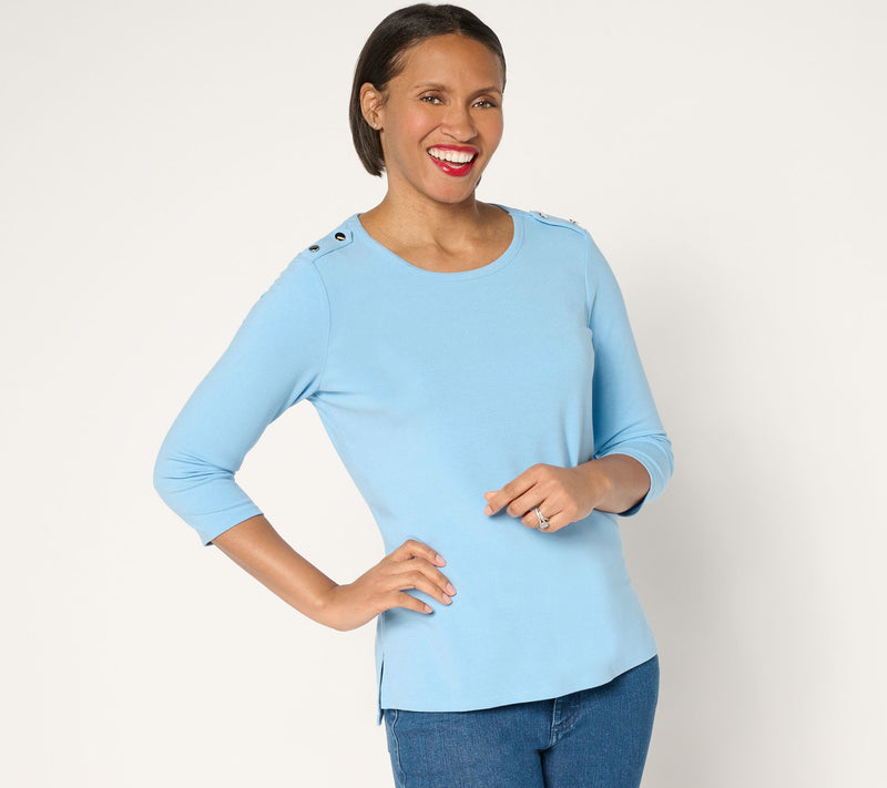 BEAUTIFUL by Lawrence Zarian Refined Knit 3/4 Sleeve Button Tab Top — Main view