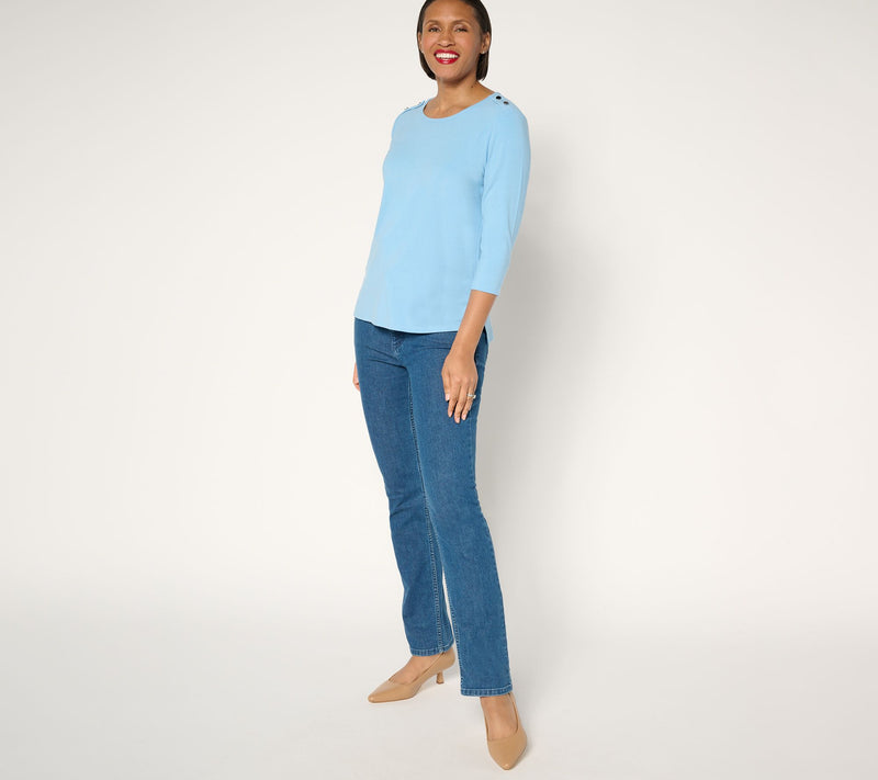 BEAUTIFUL by Lawrence Zarian Refined Knit 3/4 Sleeve Button Tab Top — View 5