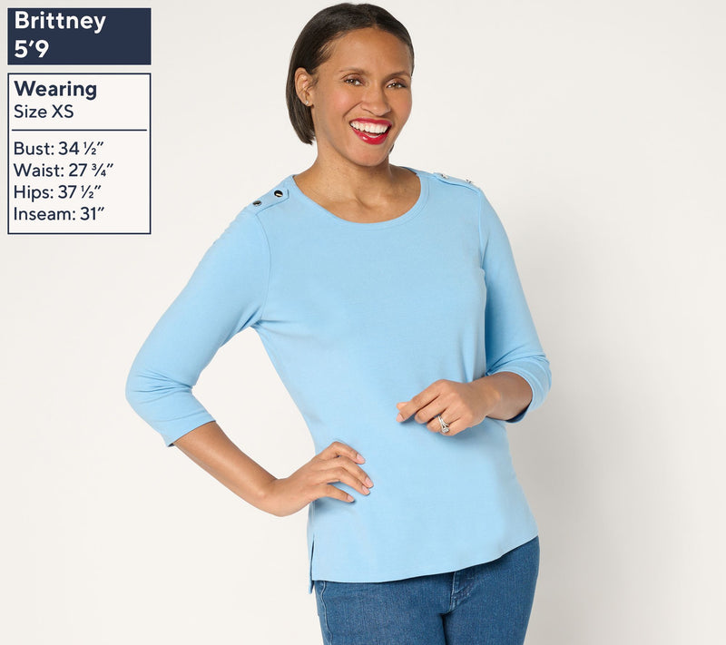 BEAUTIFUL by Lawrence Zarian Refined Knit 3/4 Sleeve Button Tab Top — View 3