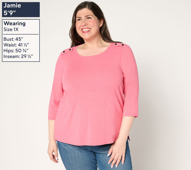 BEAUTIFUL by Lawrence Zarian Refined Knit 3/4 Sleeve Button Tab Top — View 2