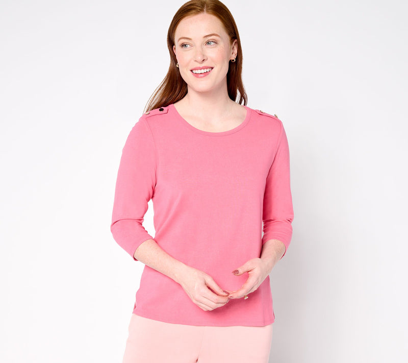 BEAUTIFUL by Lawrence Zarian Refined Knit 3/4 Sleeve Button Tab Top — View 15