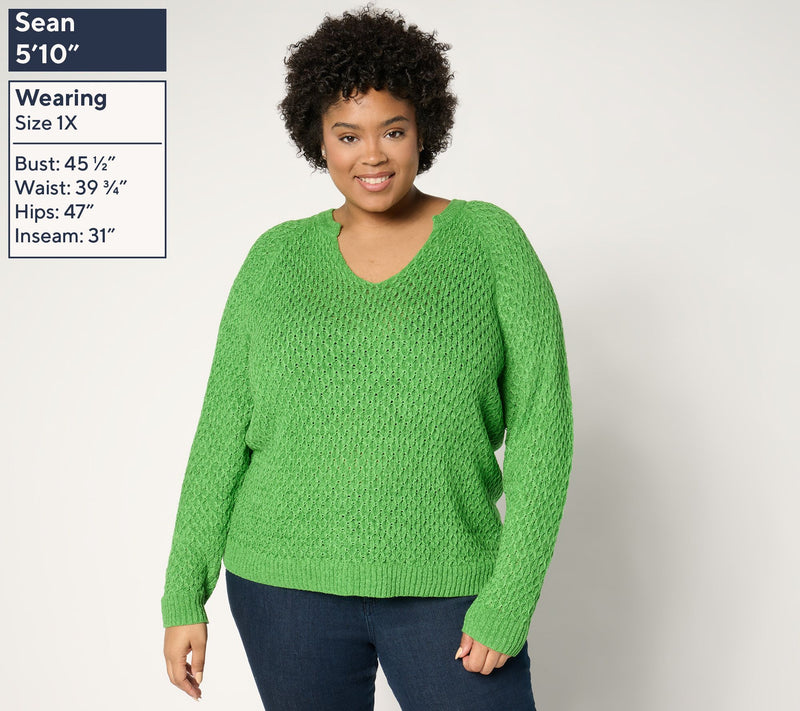 BEAUTIFUL by Lawrence Zarian V-Neck Novelty Stitch Sweater — View 10