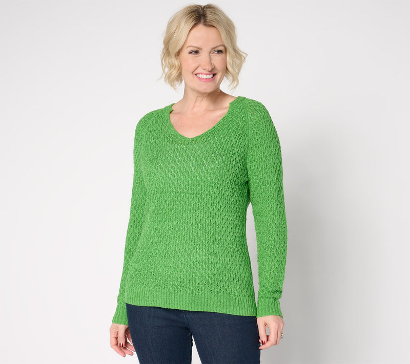 BEAUTIFUL by Lawrence Zarian V-Neck Novelty Stitch Sweater — View 7