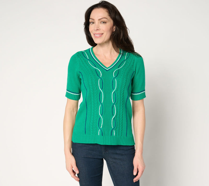 Isaac Mizrahi Live! Clubhouse Cable Knit Pullover Sweater — Main view