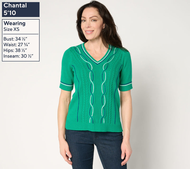 Isaac Mizrahi Live! Clubhouse Cable Knit Pullover Sweater — View 3