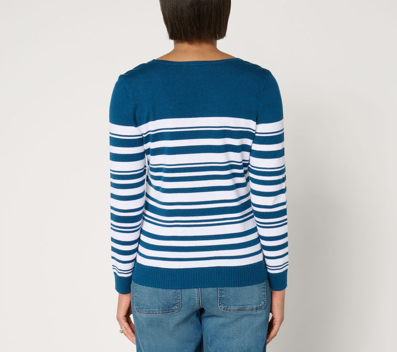 BEAUTIFUL by Lawrence Zarian Square Neck Striped Sweater — View 12