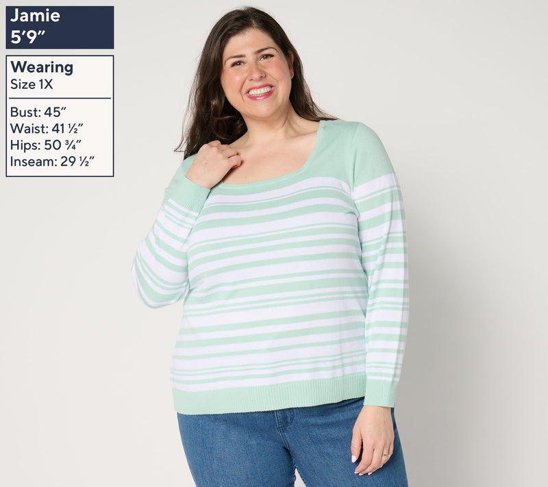 BEAUTIFUL by Lawrence Zarian Square Neck Striped Sweater — View 10