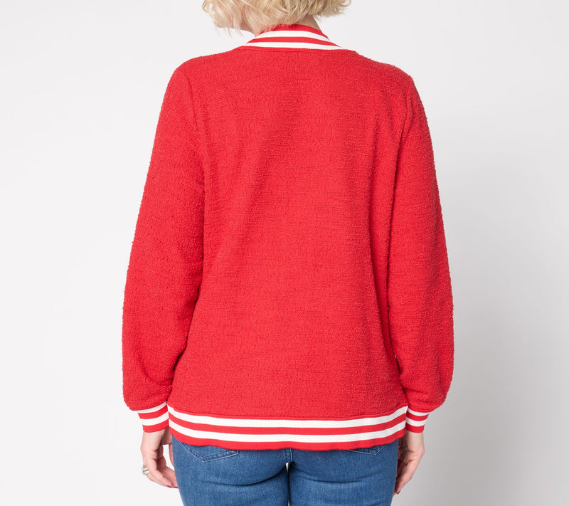 BEAUTIFUL by Lawrence Zarian Blouson Sleeve Striped Trim Cardigan — View 4