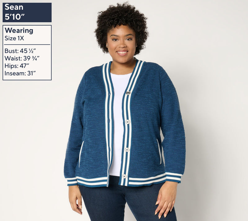 BEAUTIFUL by Lawrence Zarian Blouson Sleeve Striped Trim Cardigan — View 2