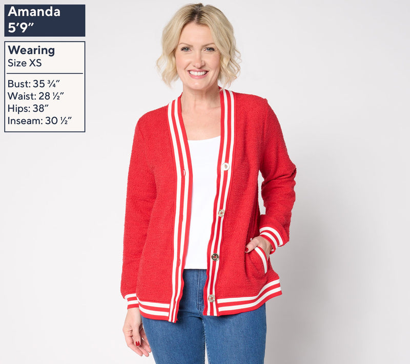 BEAUTIFUL by Lawrence Zarian Blouson Sleeve Striped Trim Cardigan — View 3