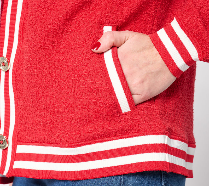 BEAUTIFUL by Lawrence Zarian Blouson Sleeve Striped Trim Cardigan — View 6