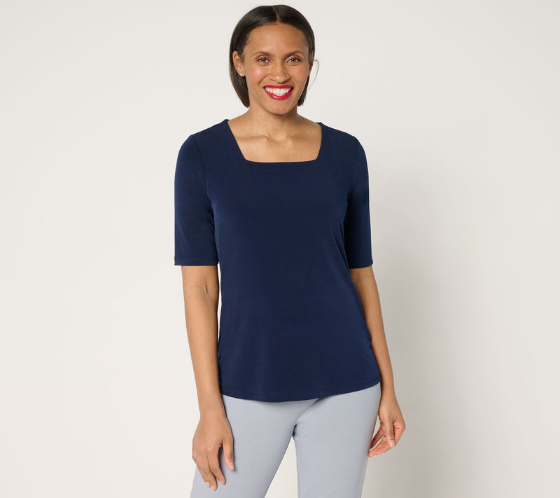 Susan Graver Modern Essentials Liquid Knit Square Neck Top — View 9