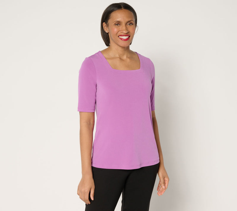 Susan Graver Modern Essentials Liquid Knit Square Neck Top — View 3