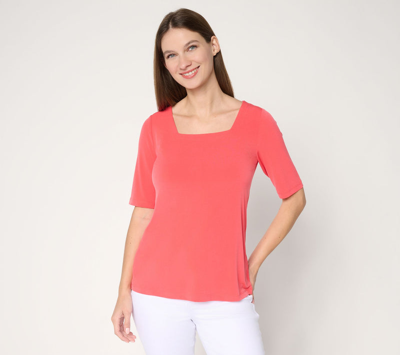 Susan Graver Modern Essentials Liquid Knit Square Neck Top — View 21