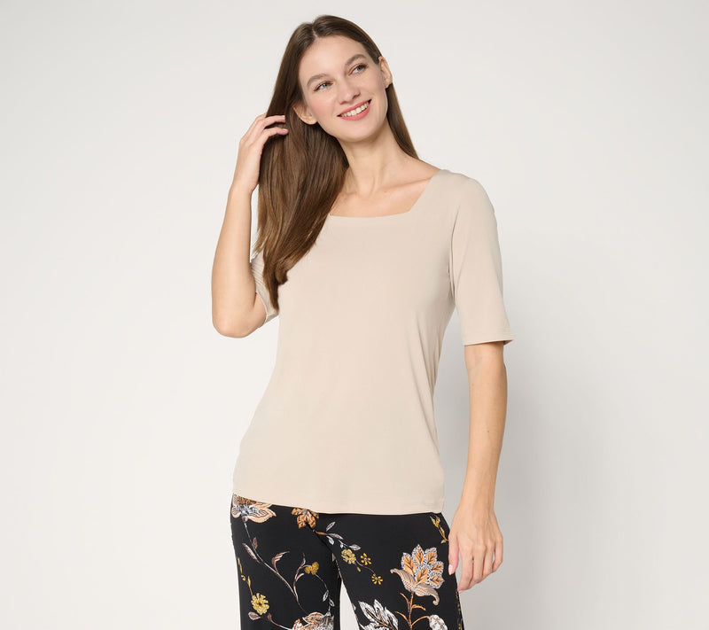 Susan Graver Modern Essentials Liquid Knit Square Neck Top — View 22