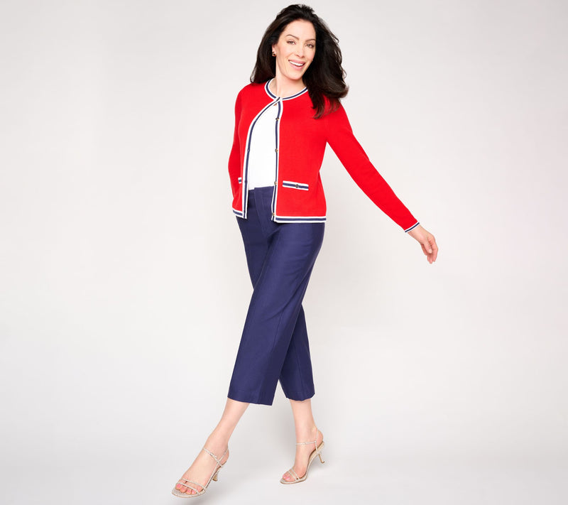 Joan Rivers Button-Front Sweater Cardigan with Tipping — View 12