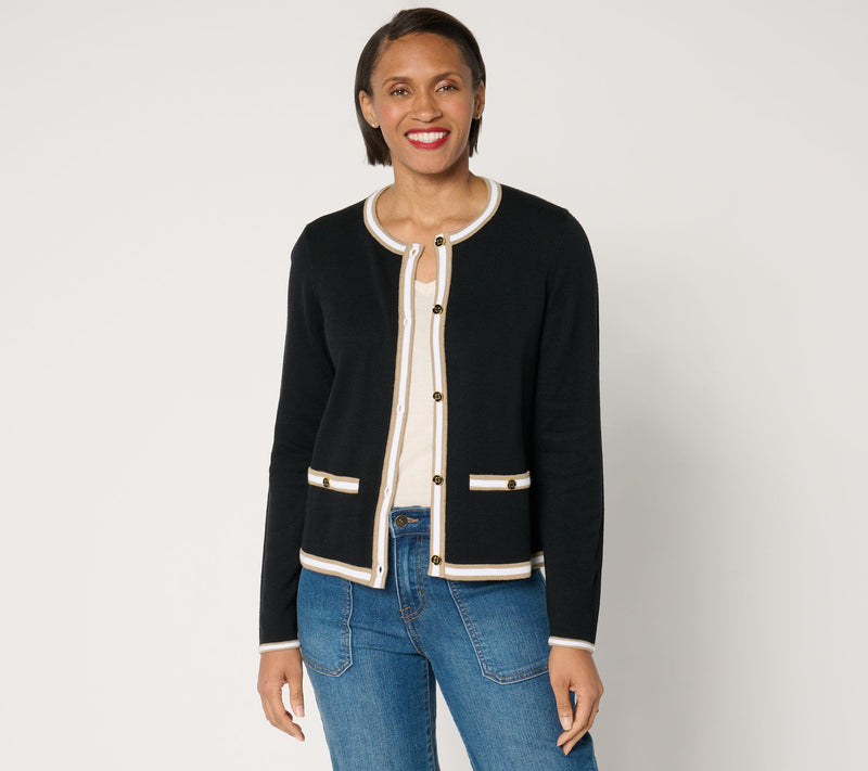 Joan Rivers Button-Front Sweater Cardigan with Tipping — View 7