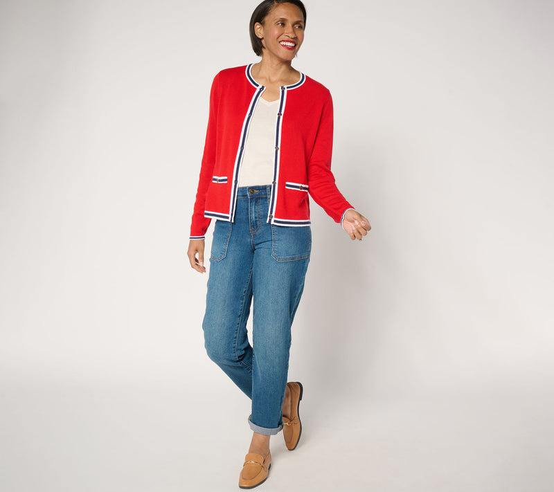 Joan Rivers Button-Front Sweater Cardigan with Tipping — View 11