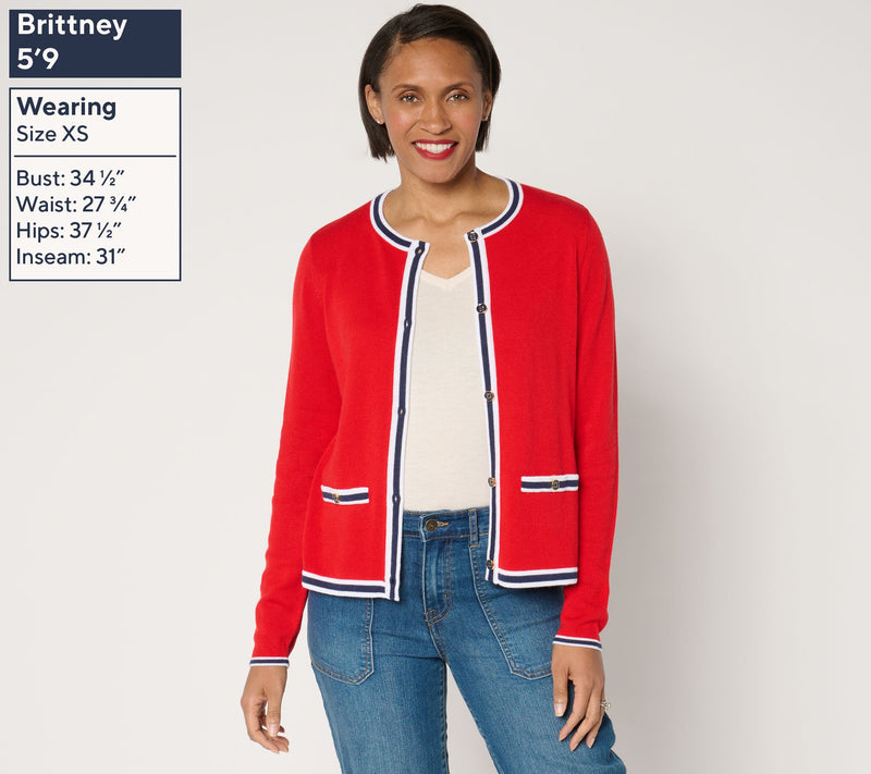 Joan Rivers Button-Front Sweater Cardigan with Tipping — View 9
