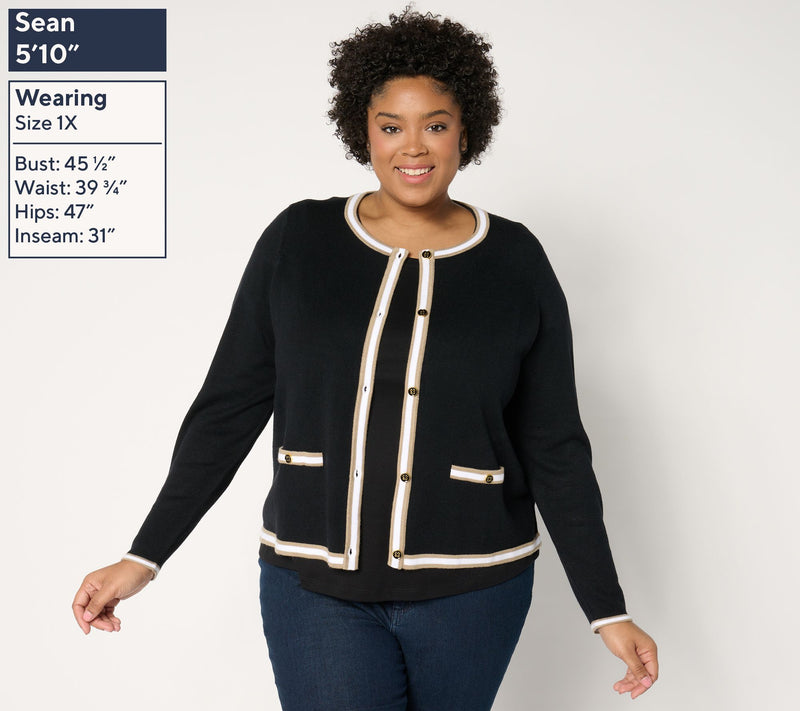 Joan Rivers Button-Front Sweater Cardigan with Tipping — View 8