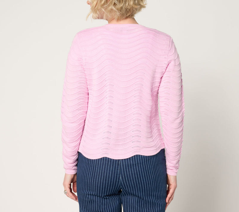 Joan Rivers Scallop Pointelle Cardigan Sweater — View 4