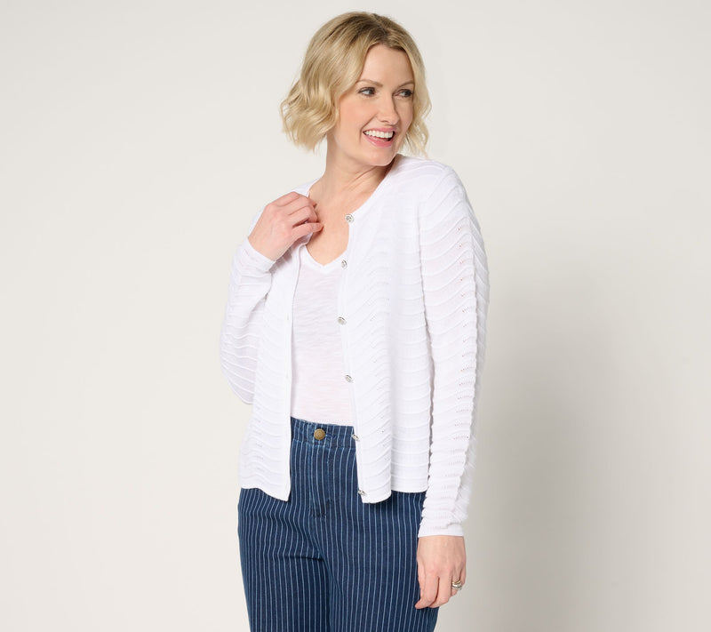 Joan Rivers Scallop Pointelle Cardigan Sweater — View 12