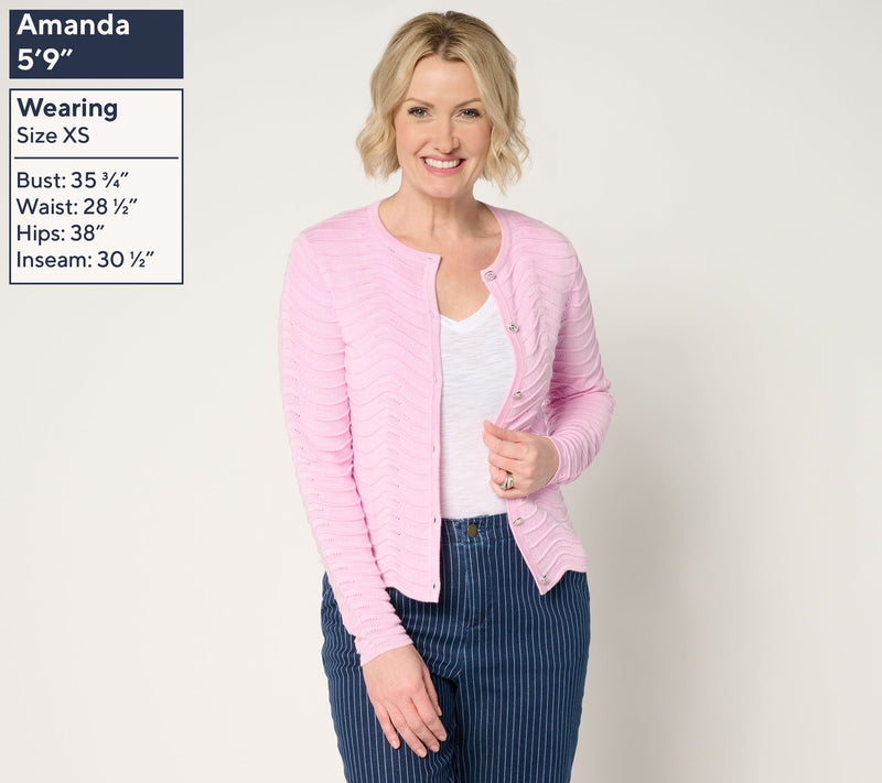 Joan Rivers Scallop Pointelle Cardigan Sweater — View 3