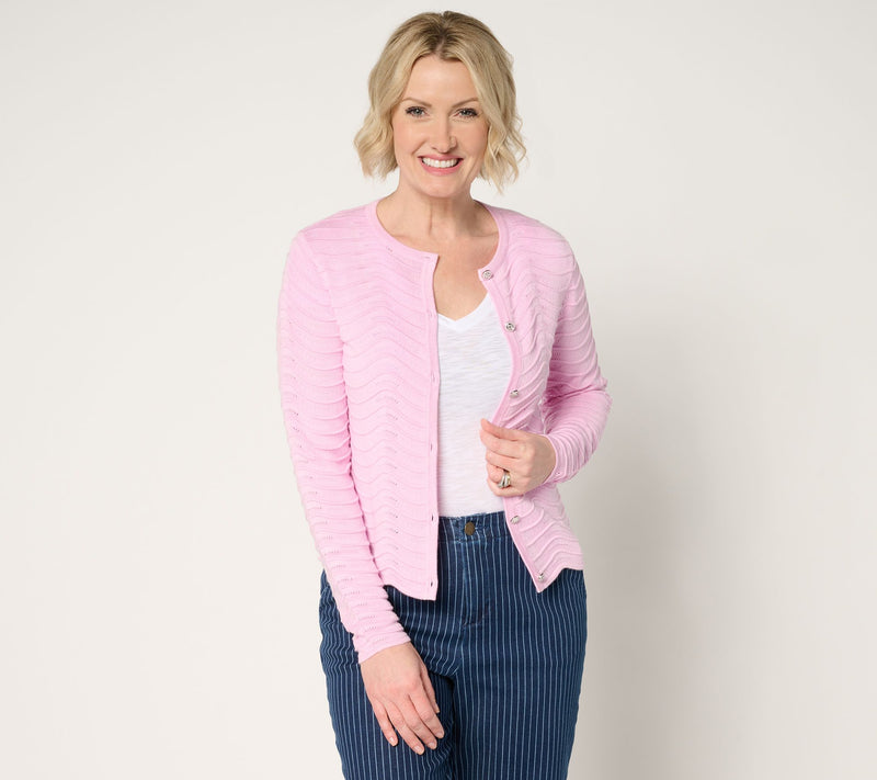 Joan Rivers Scallop Pointelle Cardigan Sweater — Main view