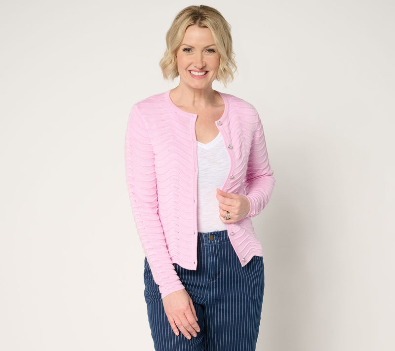 Joan Rivers Scallop Pointelle Cardigan Sweater — View 13