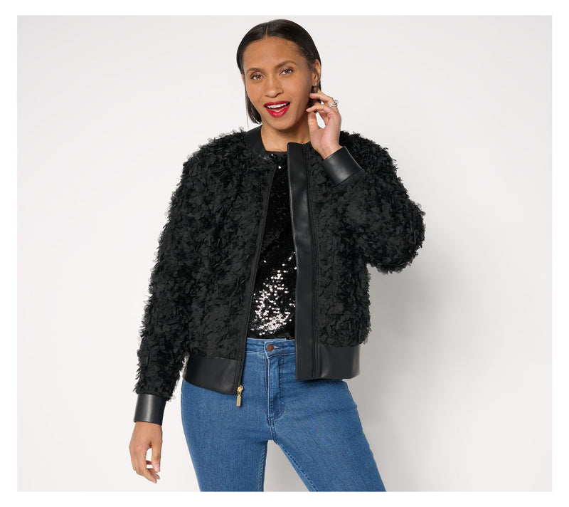 Mally Roncal Rosebud Textured Bomber Jacket — View 3