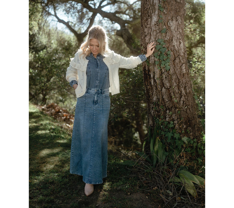 Me by Jennie Garth Petite Sullie PD Denim Maxi Skirt — View 7