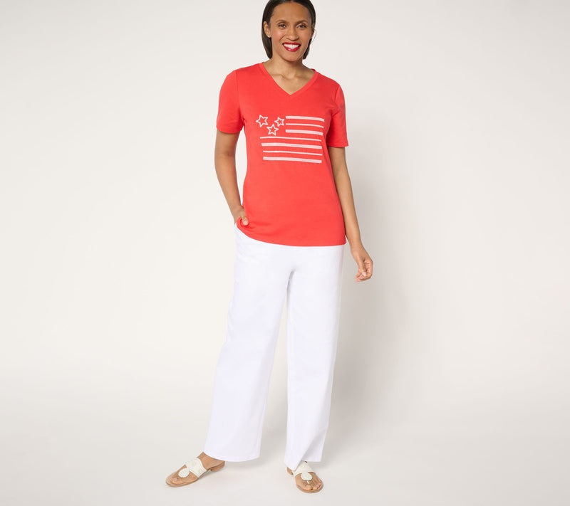 Denim & Co. Americana Favorite Jersey Sequin Flag V-Neck Top — View 15