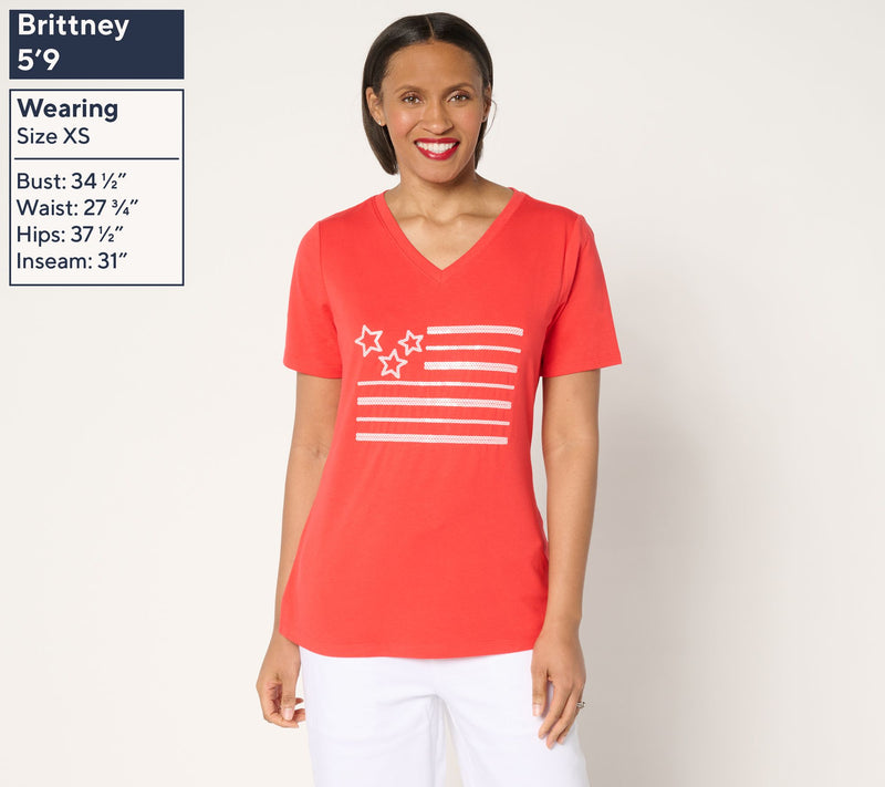 Denim & Co. Americana Favorite Jersey Sequin Flag V-Neck Top — View 13